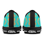 Antique Mandala on Cyan Canvas Lowtops (black pair rear)