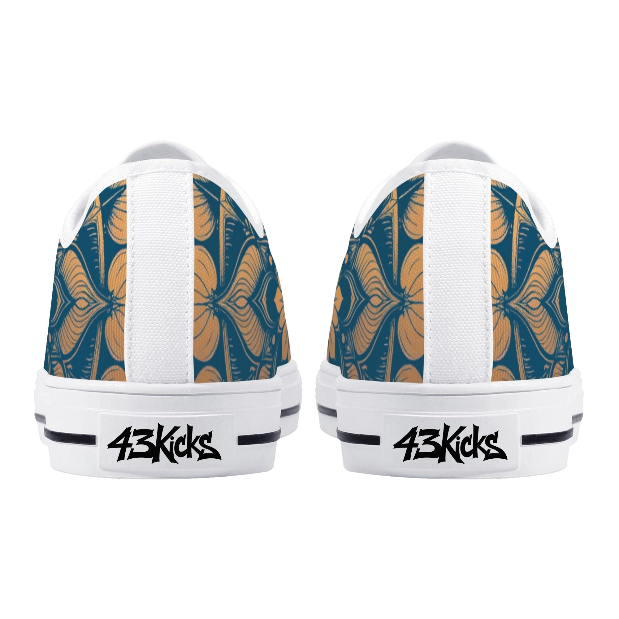 Antique Mandala on Dark Blue Canvas Lowtops (white pair rear)