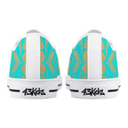 Antique Mandala on Cyan Canvas Lowtops (white pair rear)