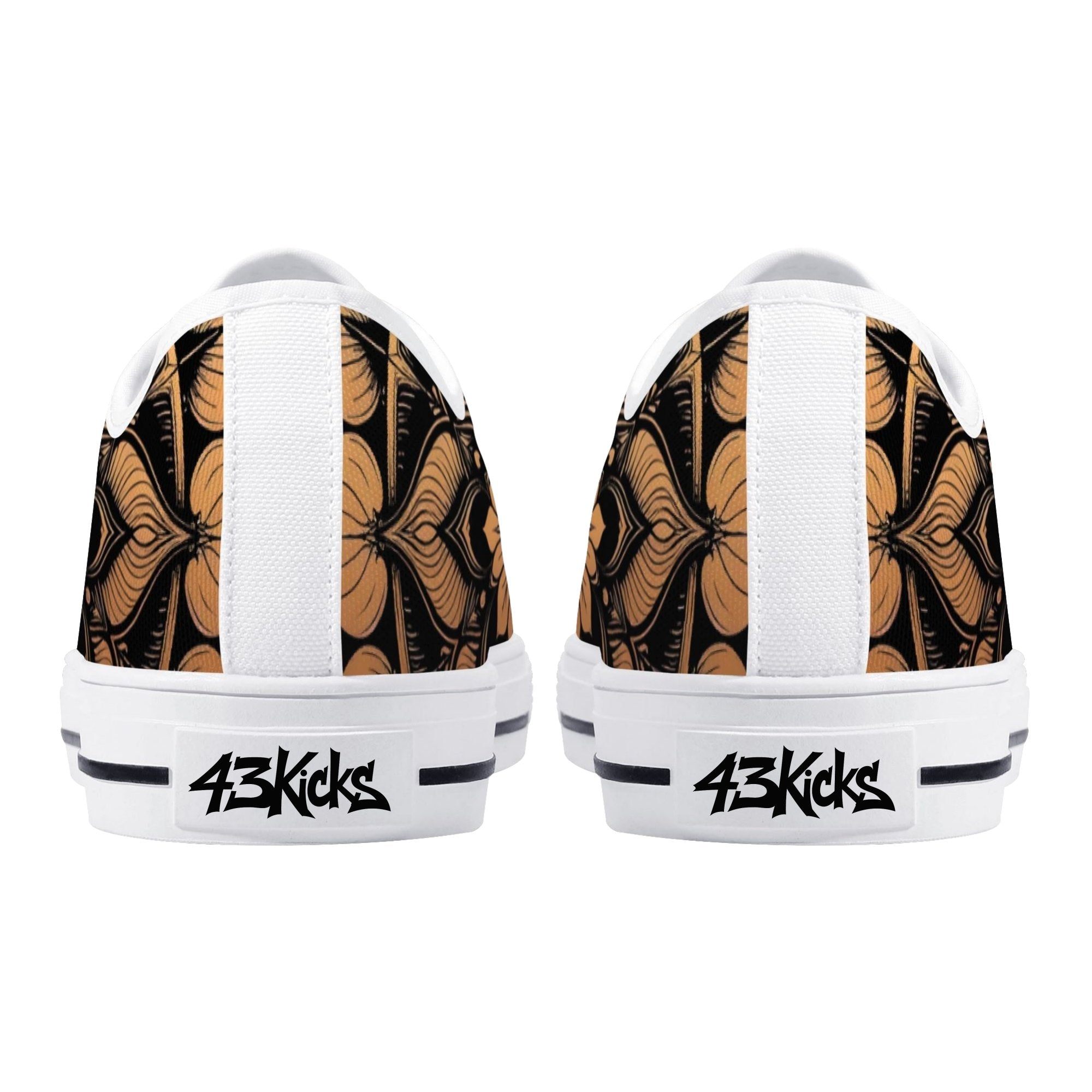 Antique Mandala on Black Canvas Lowtops (white pair rear)