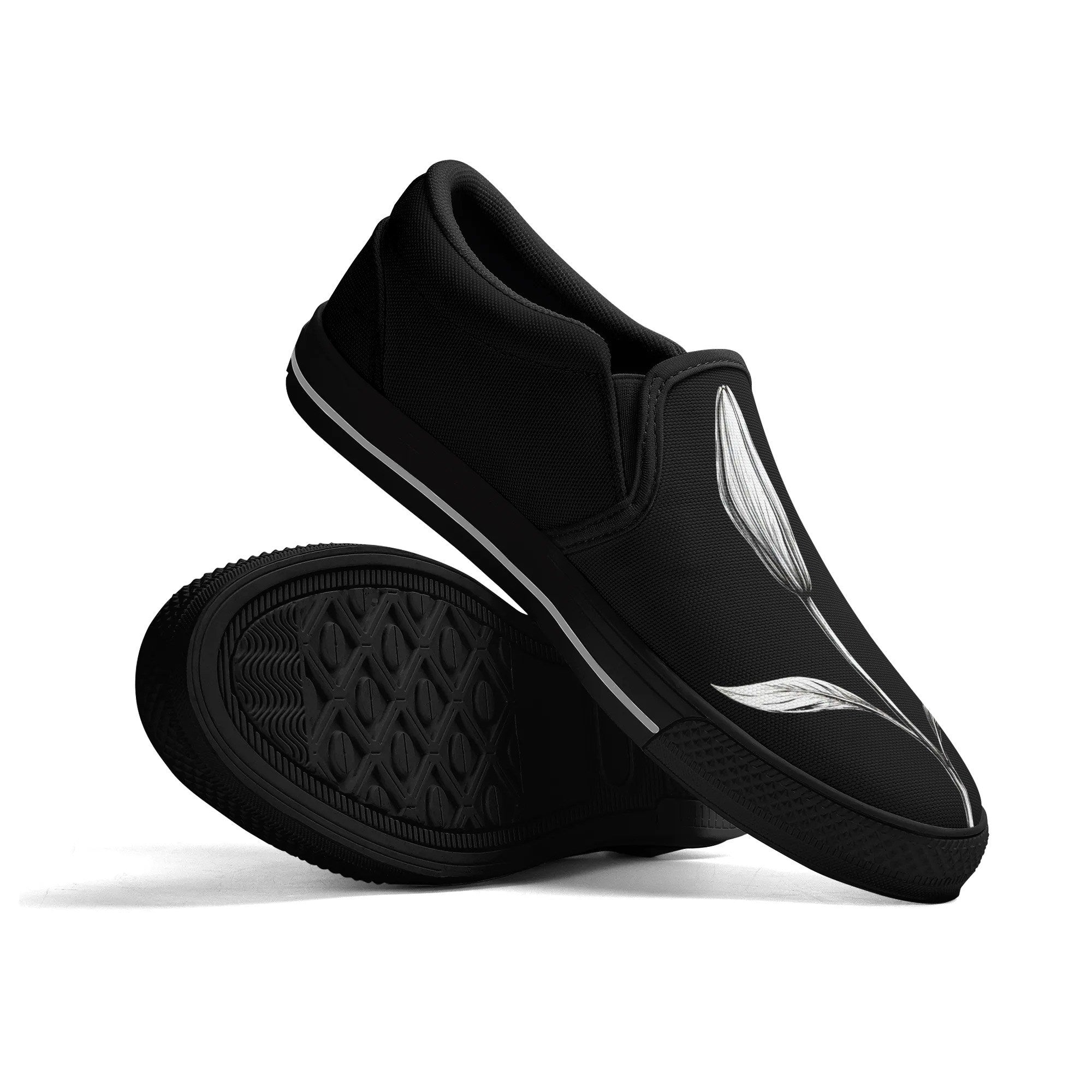 Serene Lily Canvas Slipons (black pair stacked)