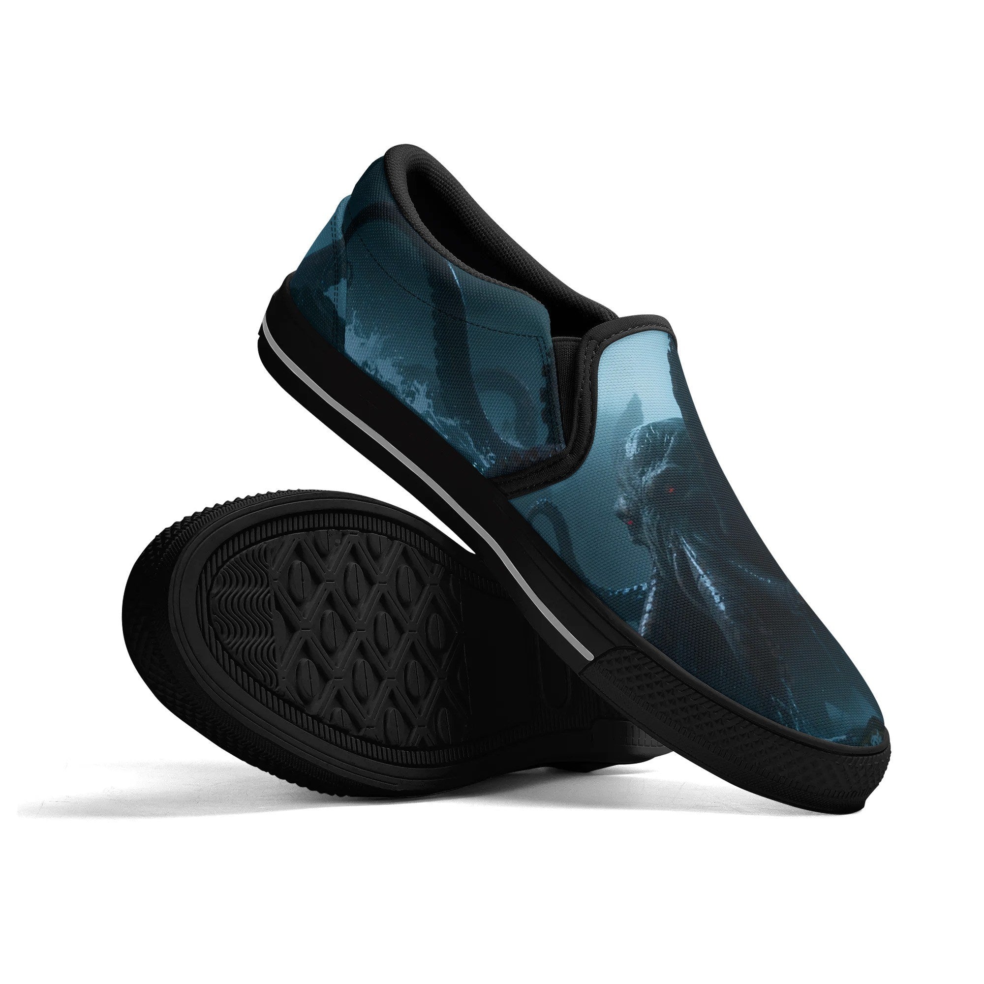 Cthulhu Canvas Slipons (black pair stacked)