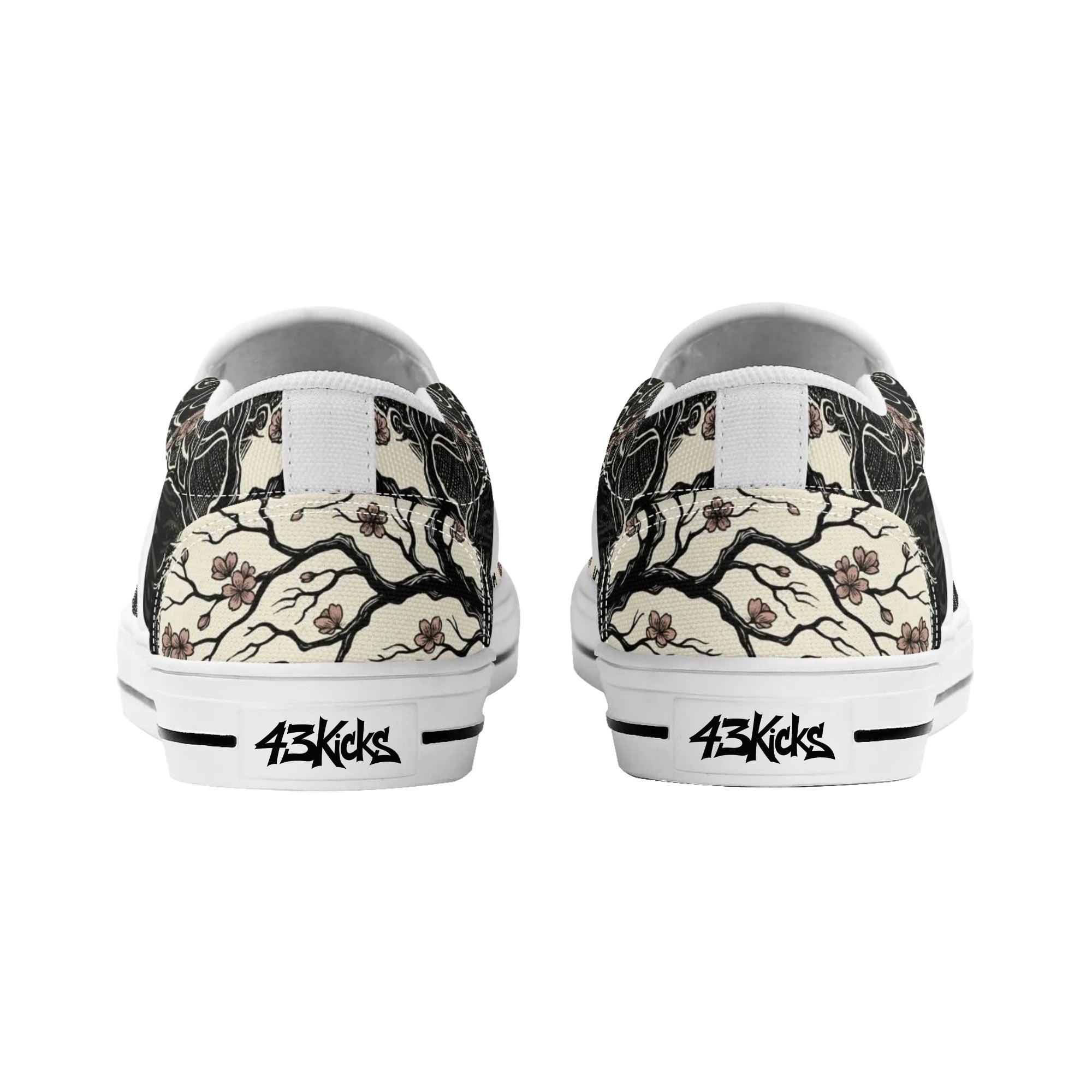 Mokushin's Stillness Canvas Slipons (white pair rear)