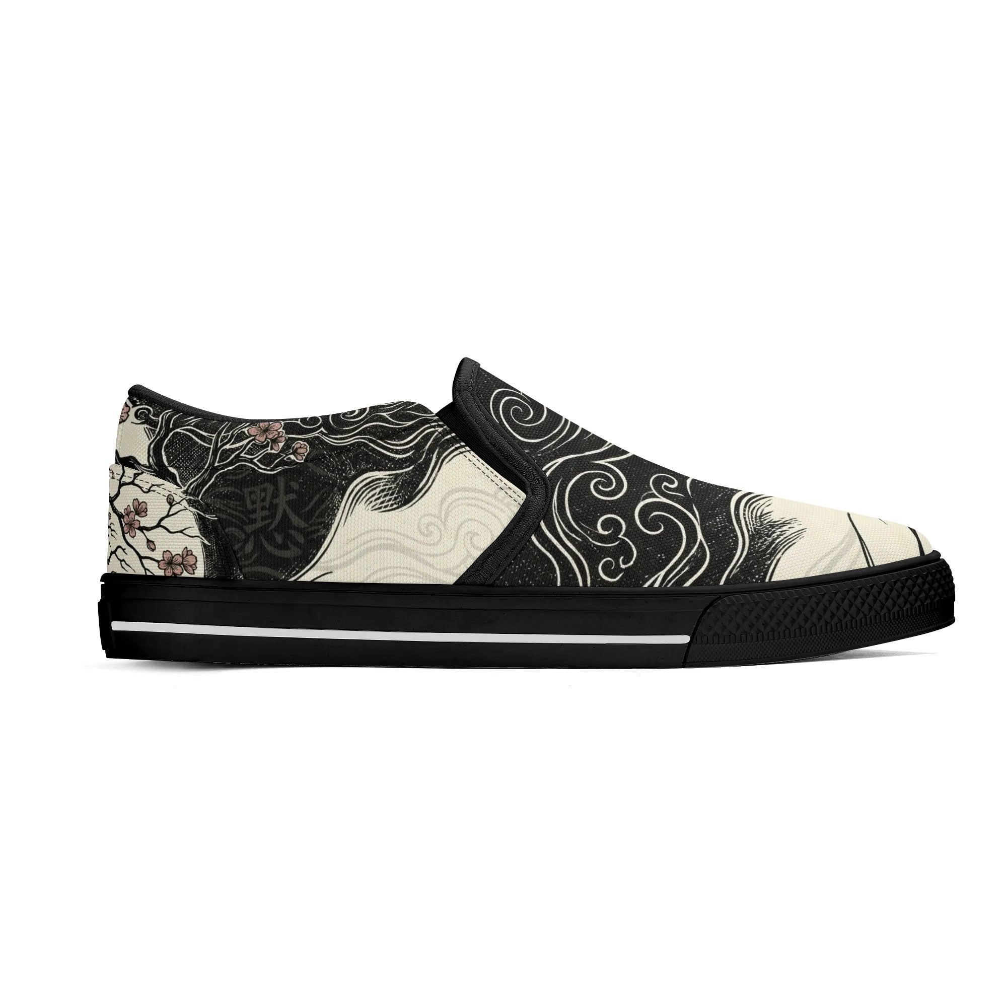 Mokushin's Stillness Canvas Slipons (black right outside)