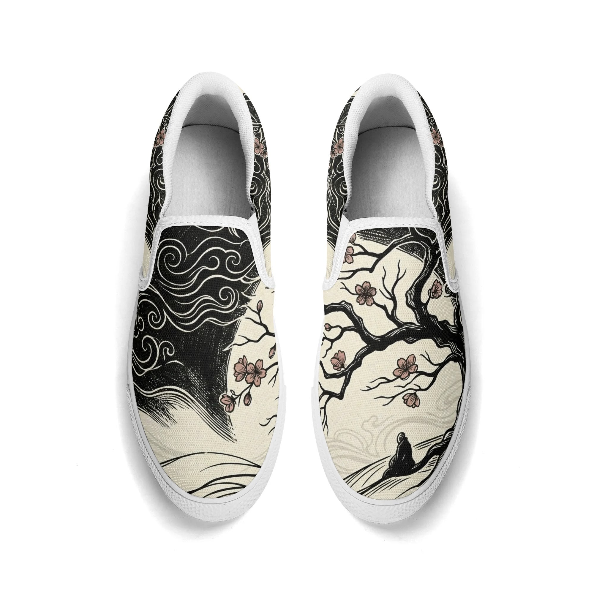 Mokushin's Stillness Canvas Slipons (white pair top)