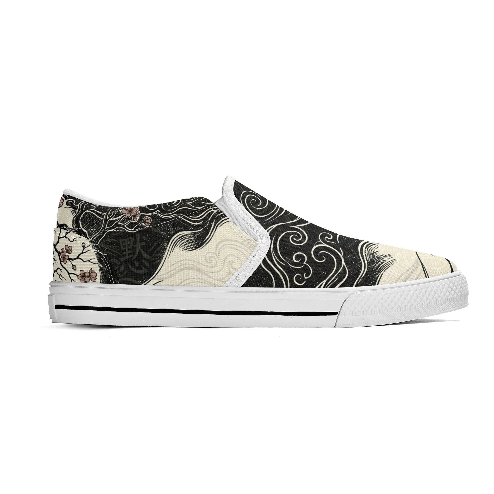 Mokushin's Stillness Canvas Slipons (white right outside)