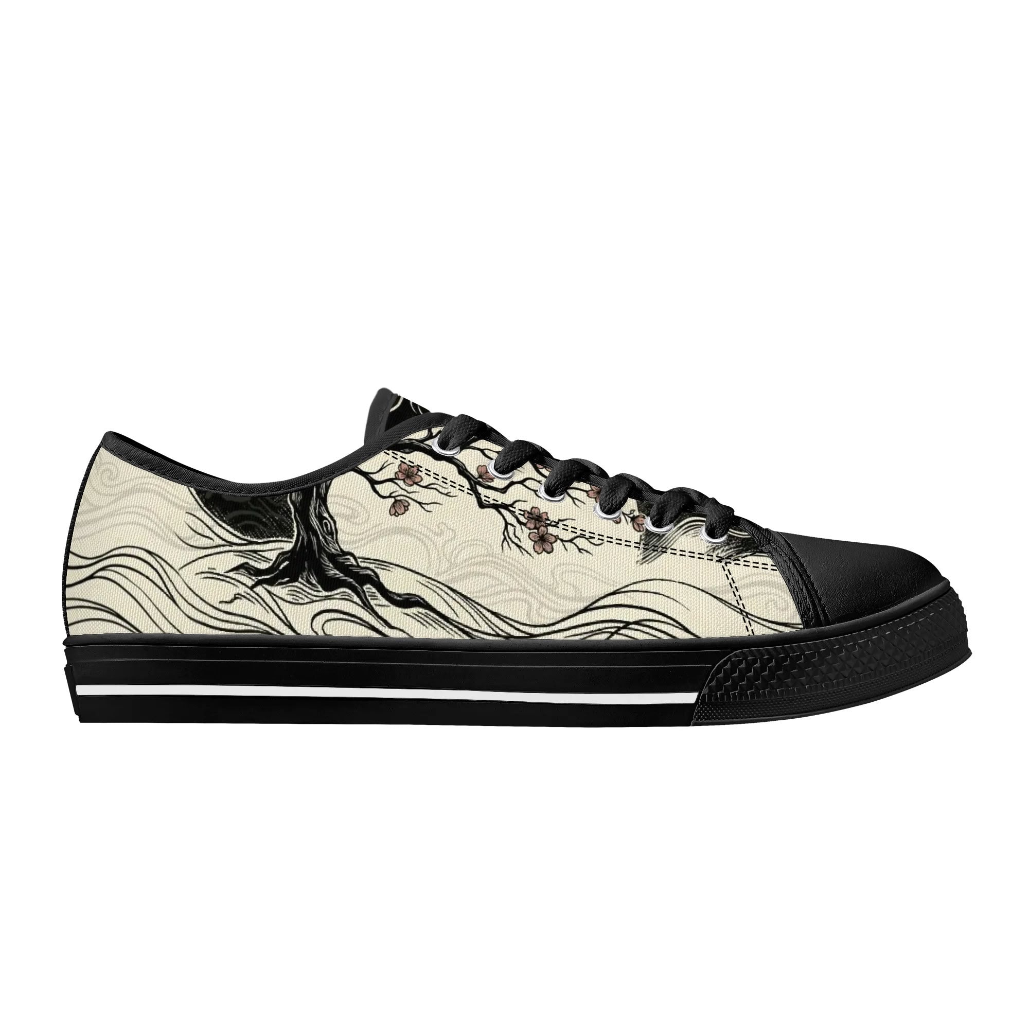 Mokushin's Stillness Canvas Lowtops (black right outside)