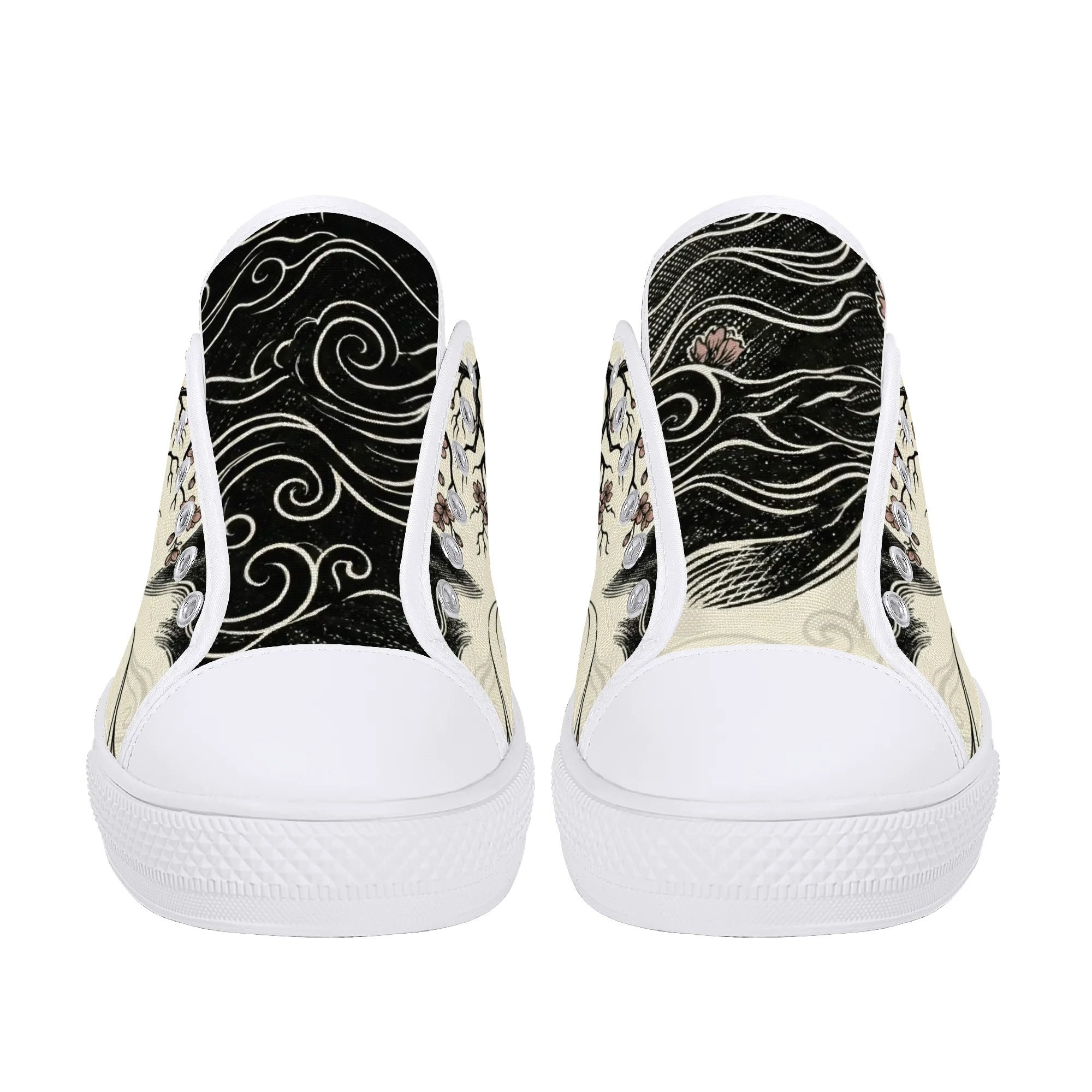 Mokushin's Stillness Canvas Lowtops (white pair front)