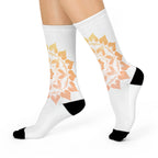Antique Mandala on White Cushioned Crew Socks