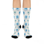 Floral Blue Porcelain Cushioned Crew Socks