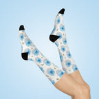 Floral Blue Porcelain Cushioned Crew Socks
